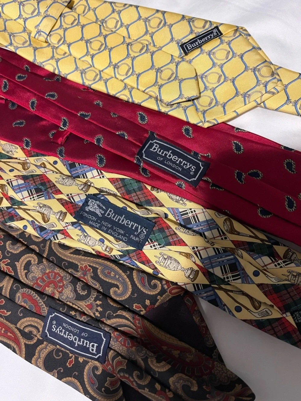 4-Burberrys of London retro golf paisley tear drop equestrian sewn neck tie - Picture 2 of 7